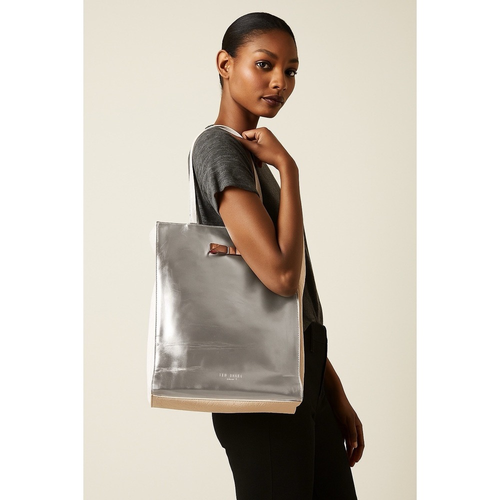 Ted Baker London Metallic Silver‎ Tote Bag with Rose Women's Large Shopper Tote